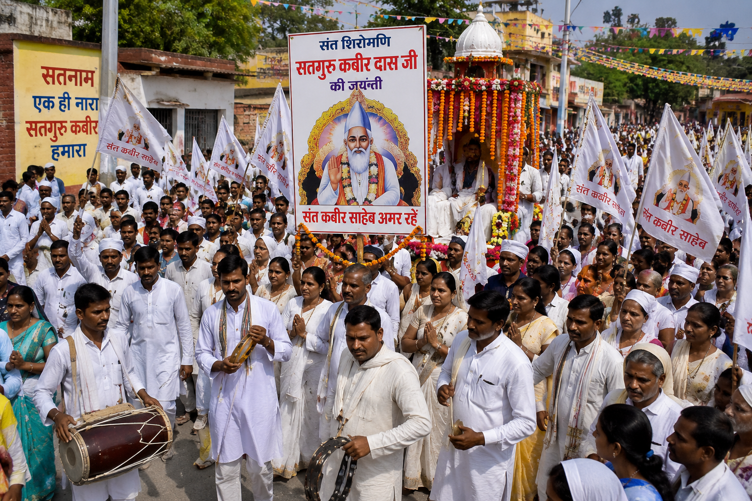 कुदमुरा मं संत कबीर जयंती धूमधाम ले मनाय गीस, भक्ति, समरसता अऊ निर्गुण भजन ले गुंज उठिस पूरा इलाका