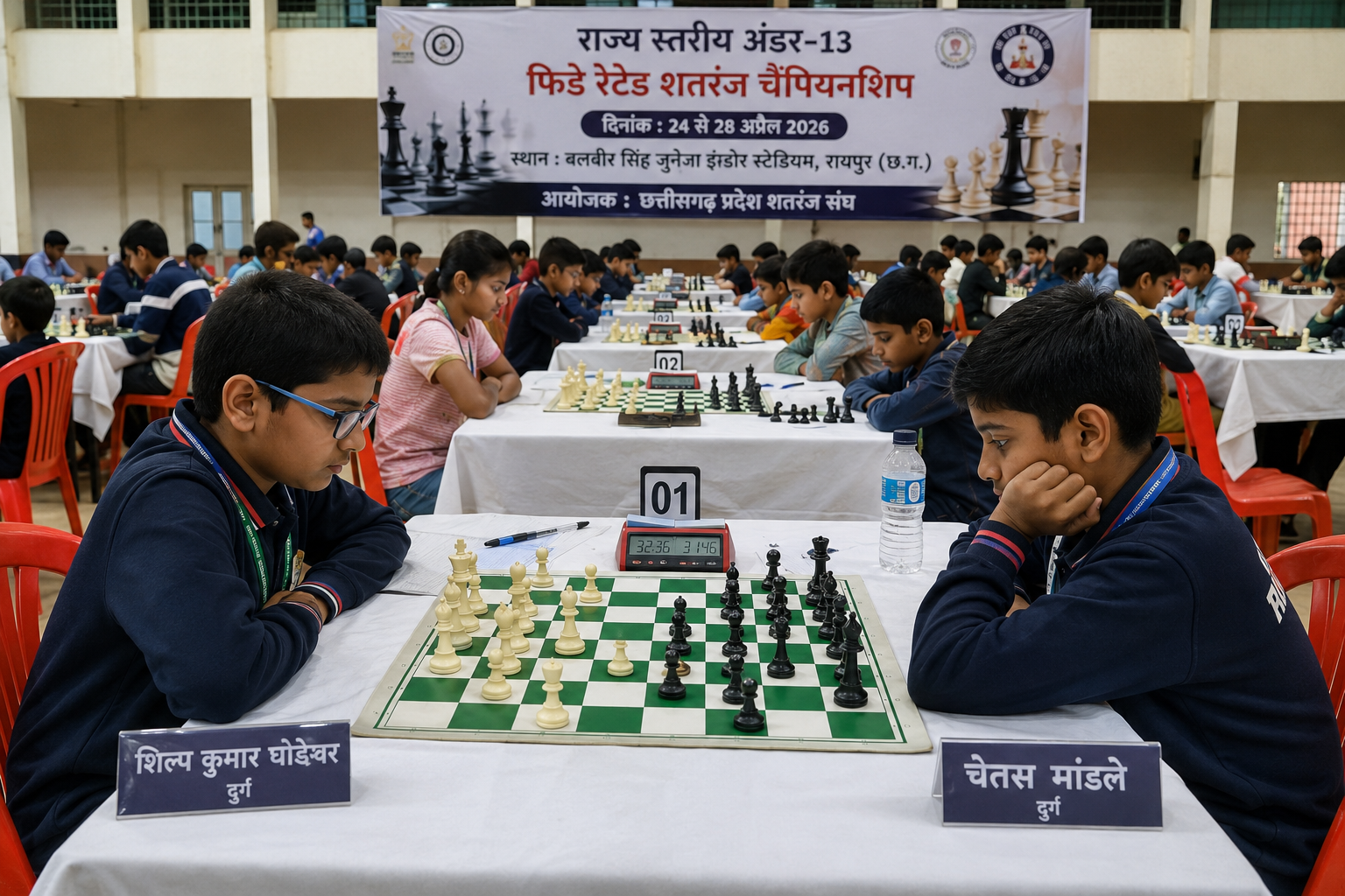 राज्य स्तरीय अंडर-13 फिडे रेटेड शतरंज चैंपियनशिप का रोमांचक आगाज़, पहले दिन शिल्प कुमार और चेतस मांडले संयुक्त बढ़त पर