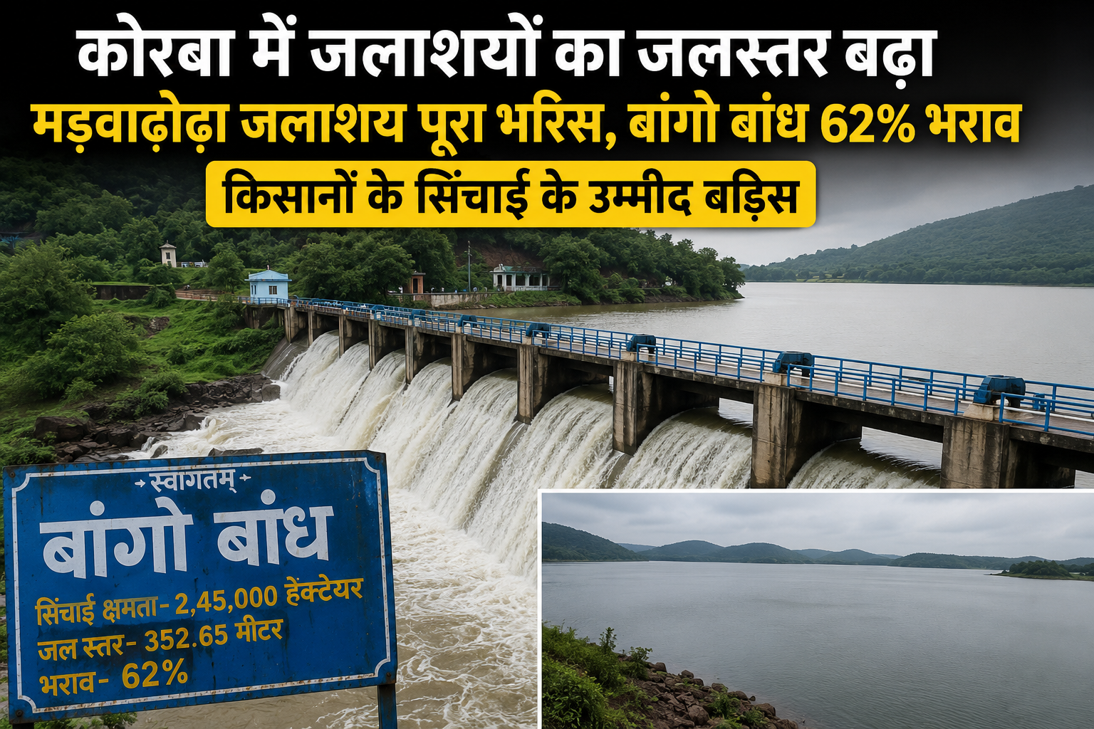 कोरबा म बरसात ले लबालब होवत हें जलाशय, मड़वाढ़ोढ़ा पूरा भरिस, किसान मन बर बढ़िस सिंचाई के उम्मीद