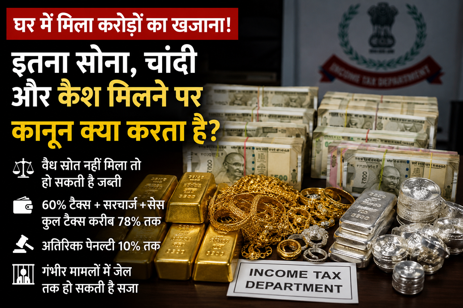 घर म जियादा सोना, चांदी अउ नगदी मिलिस त का होथे? जानव कानून का कहिथे, कब हो सकथे जब्ती अउ भारी टैक्स